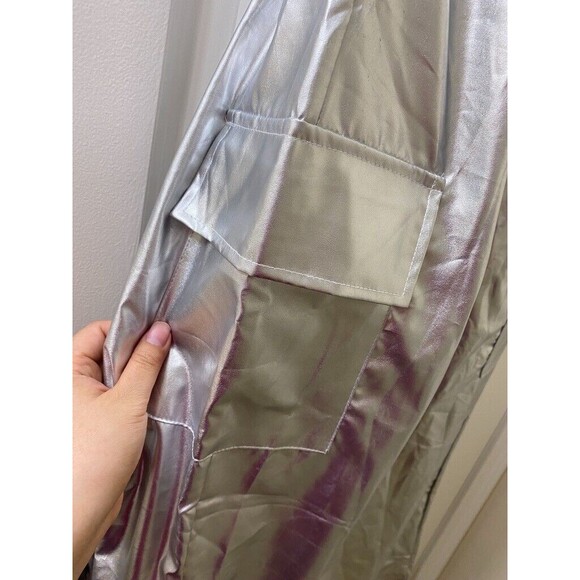 ROMWE Grunge Punk Men's Drawstring Belt Pu Leather Utility Cargo Pants SILVER - Picture 10 of 16